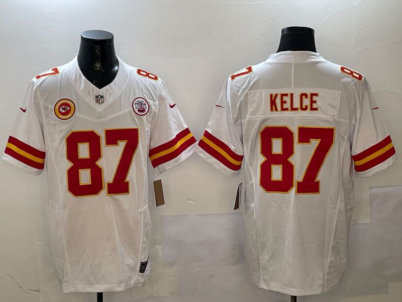 Men Kansas City Chiefs #87 Kelce White Three generations 2025 Nike Vapor Limited NFL Jersey style 7